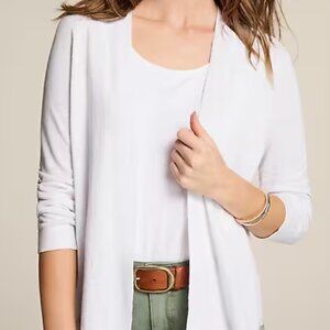 J Jill Fine-Textured-Seams Open Front Cardi in White Lightweight Linen blend NWT